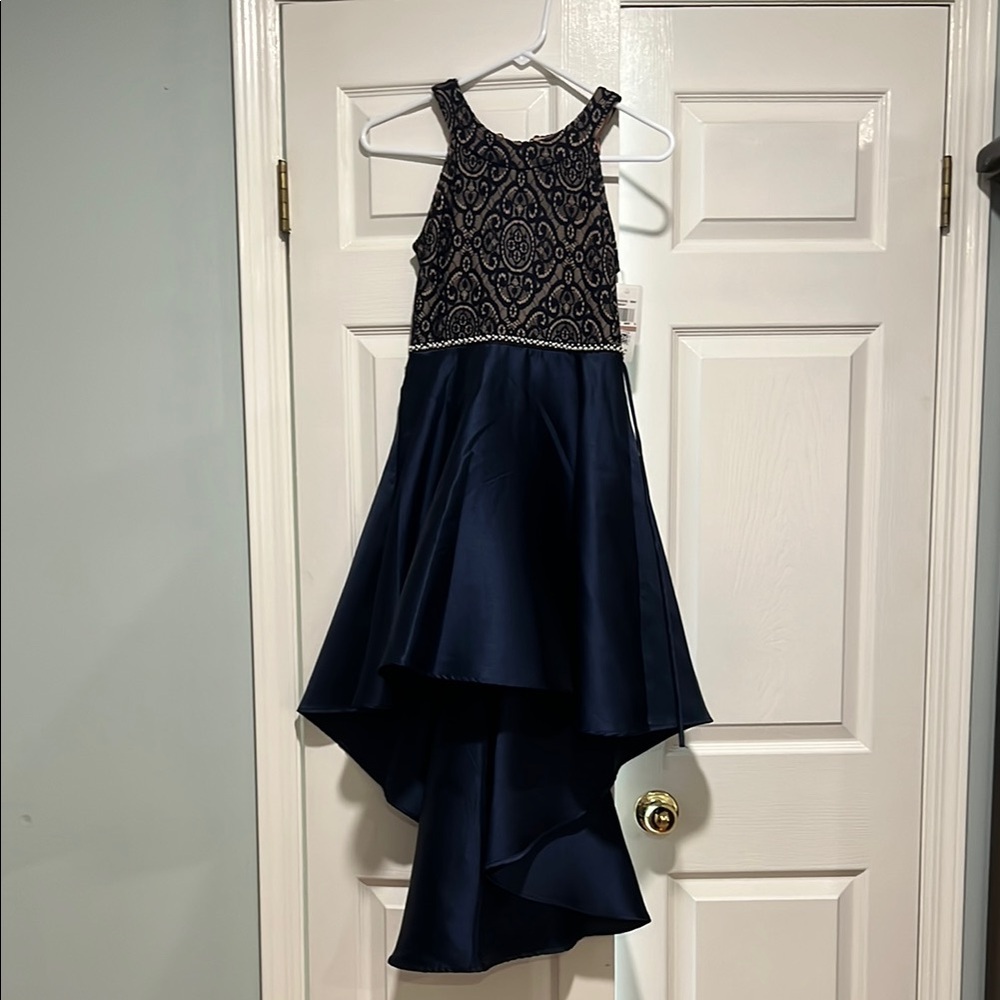 Speechless Blue and Cream Embellished High-Low Gown